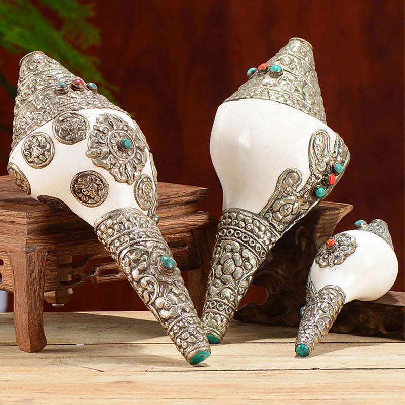 Tibetan Natural Shankha Conch Shell Dragon Decoration