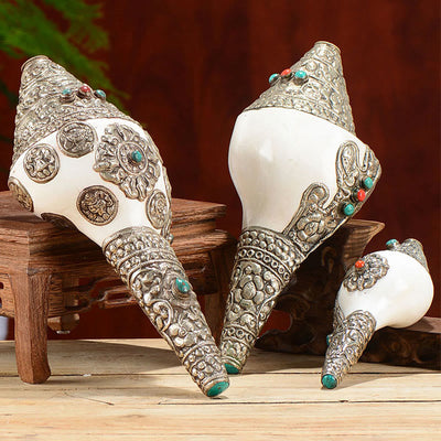 Tibetan Natural Shankha Conch Shell Dragon Decoration