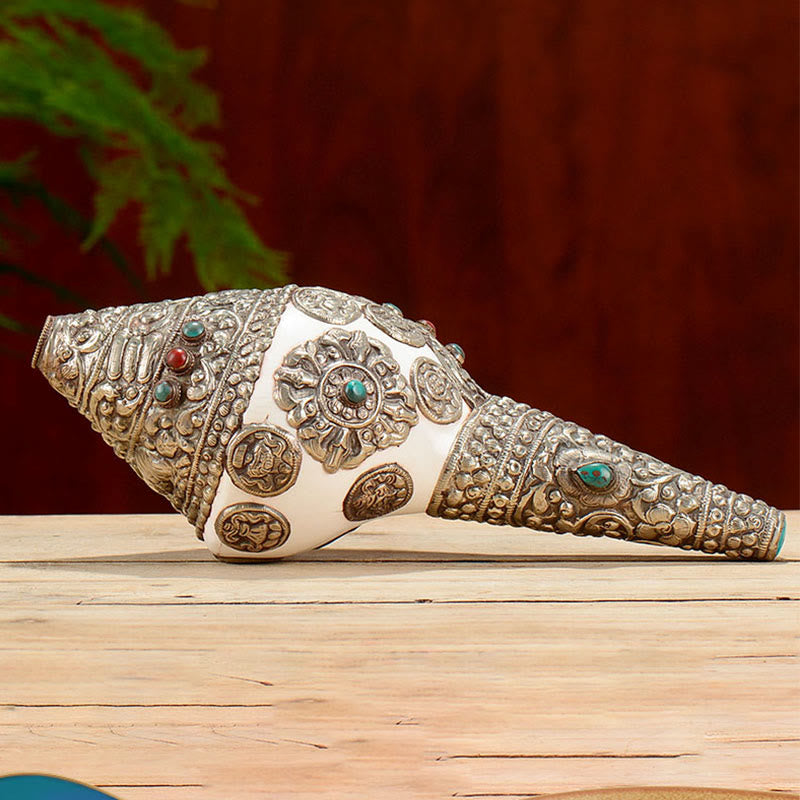 Tibetan Natural Shankha Conch Shell Dragon Decoration