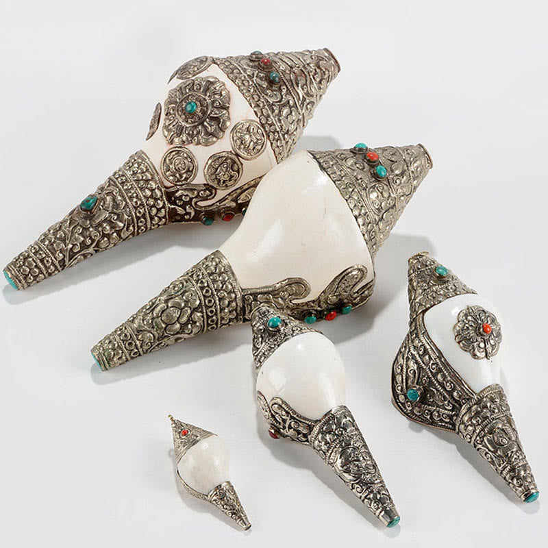 Tibetan Natural Shankha Conch Shell Dragon Decoration