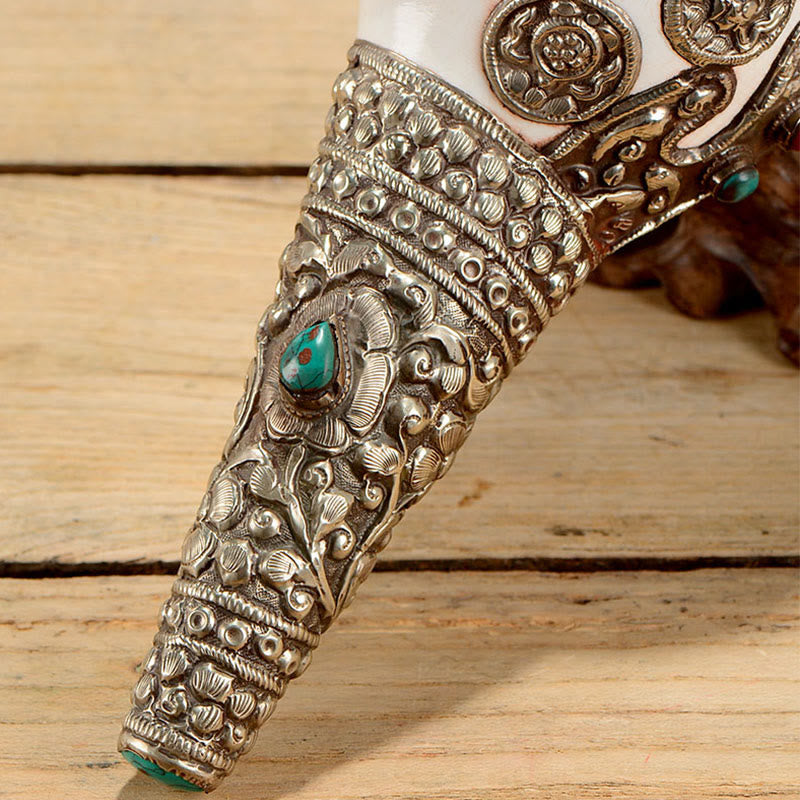 Tibetan Natural Shankha Conch Shell Dragon Decoration