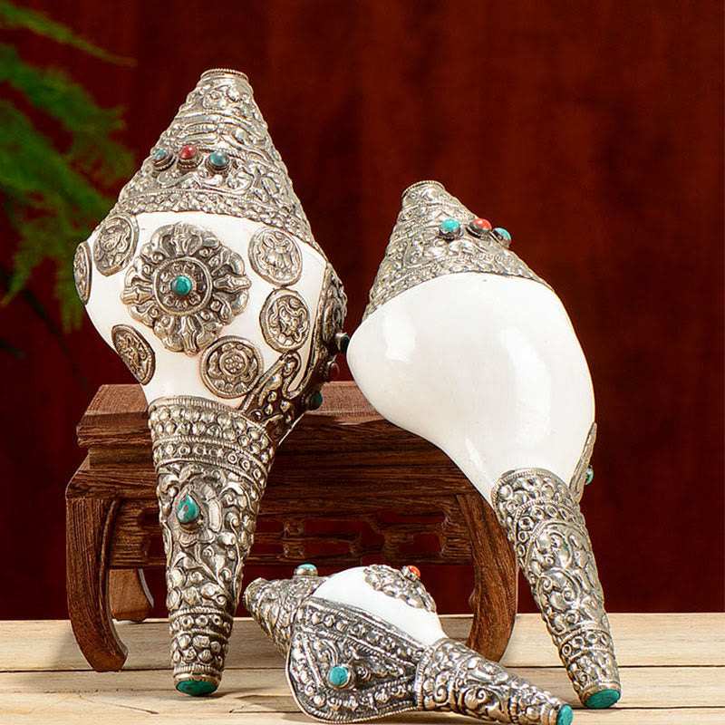 Tibetan Natural Shankha Conch Shell Dragon Decoration