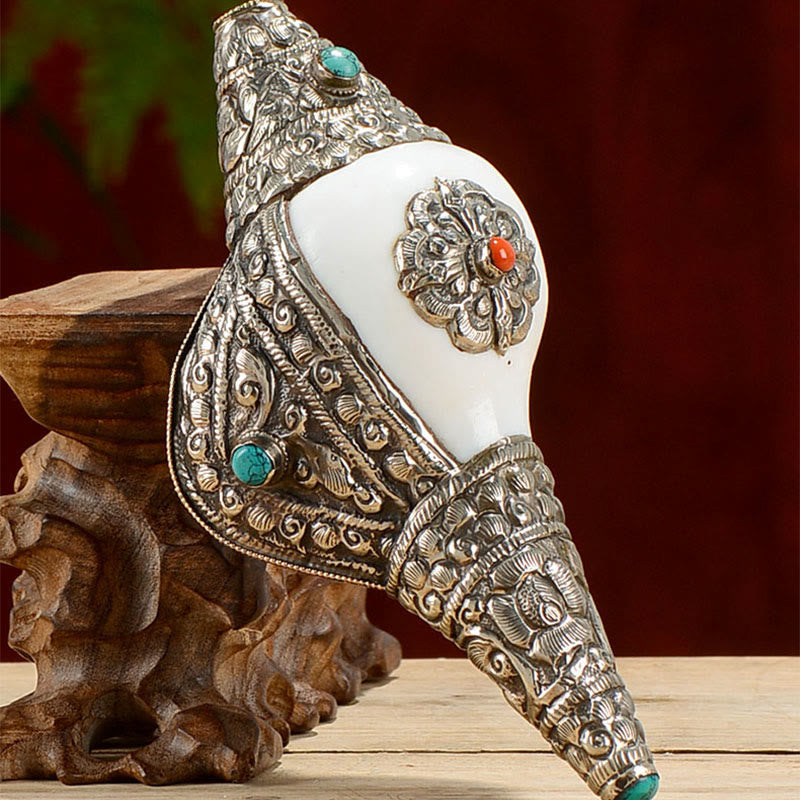 Tibetan Natural Shankha Conch Shell Dragon Decoration