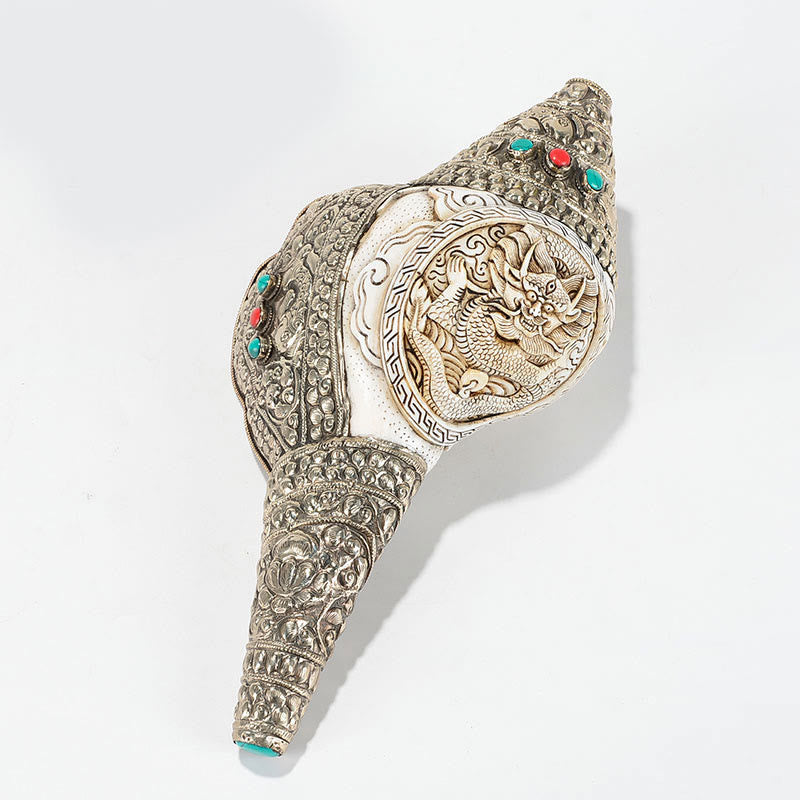 Tibetan Natural Shankha Conch Shell Dragon Decoration