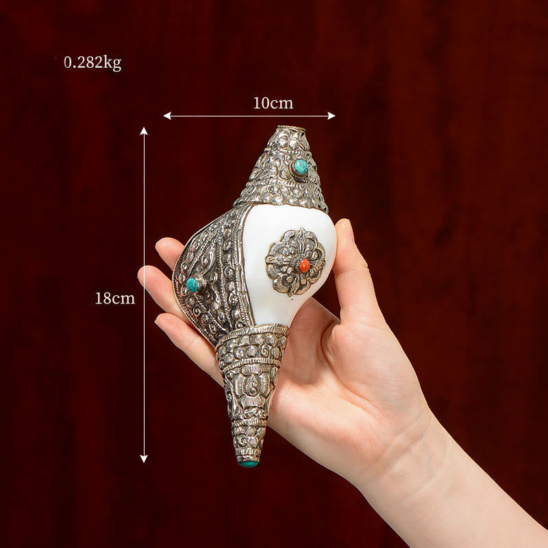 Tibetan Natural Shankha Conch Shell Dragon Decoration