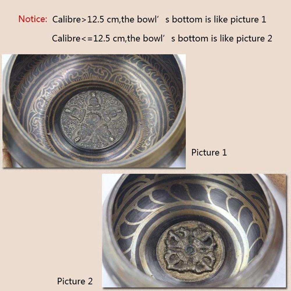 Metal bowl with intricate engravings for Tibetan Singing Bowl meditation use