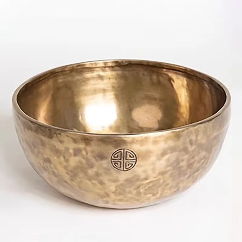 Hammered Brass Singing Bowl with Etched Symbol for Meditation and Healing