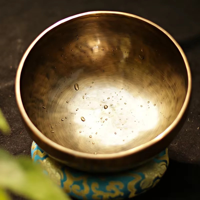 Metal Tibetan Singing Bowl with water droplets for meditation and sound healing