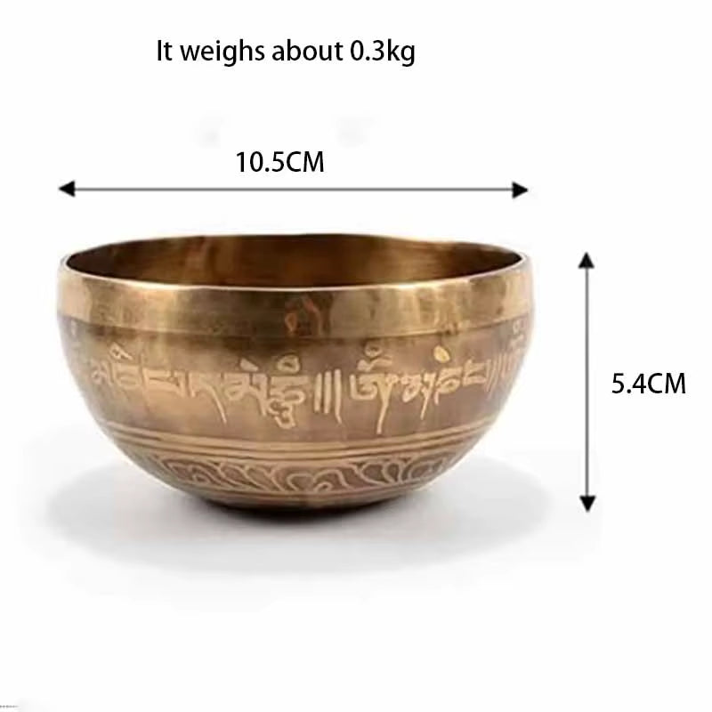 Bronze Tibetan singing bowl with Sanskrit symbols in Tibetan Singing Bowl Set for Healing