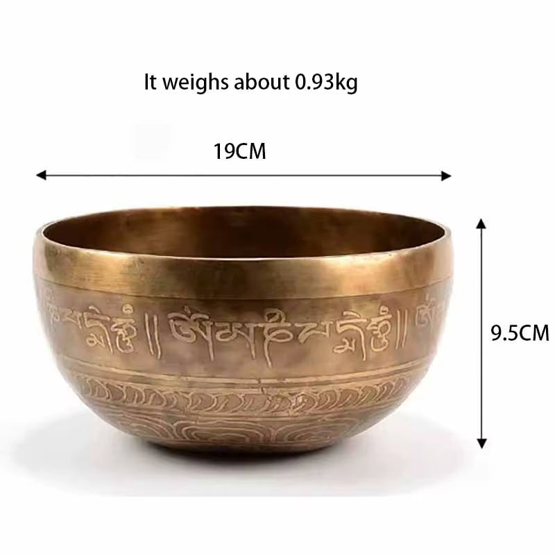 Bronze Tibetan singing bowl with Sanskrit inscriptions in Healing Set