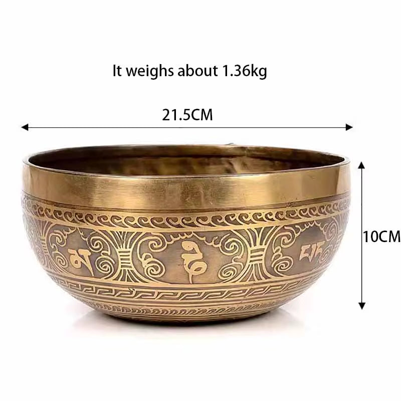 Decorative brass singing bowl with intricate etchings in Tibetan Singing Bowl Set for Healing