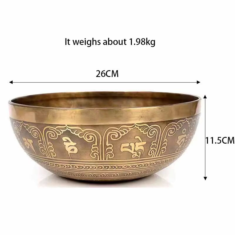 Bronze Tibetan singing bowl with etched patterns in Tibetan Singing Bowl Set for Healing