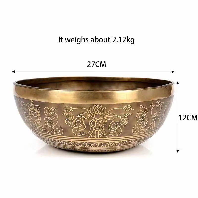 Bronze Tibetan singing bowl with lotus flower designs in Healing set