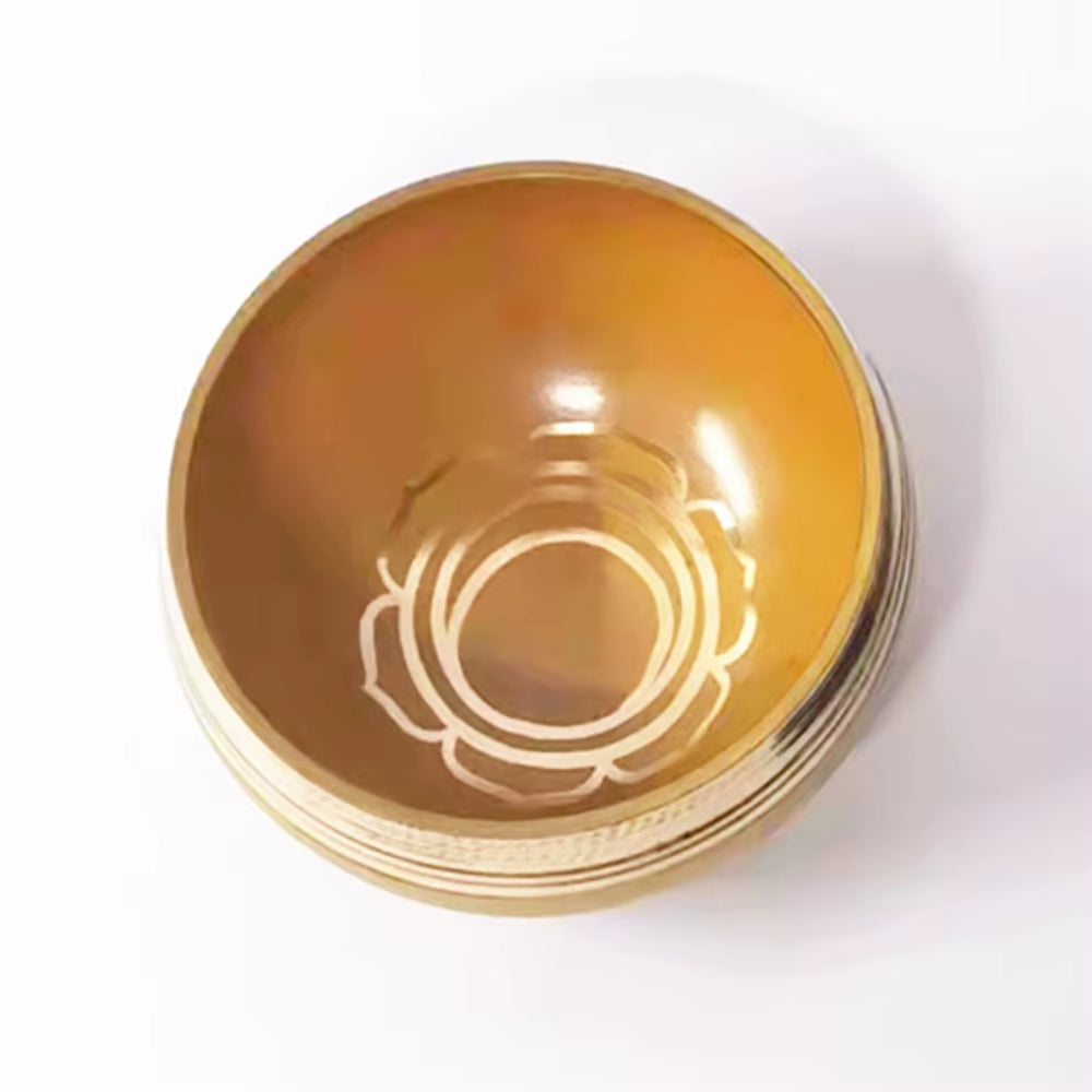 Golden bowl with floral design for Tibetan Singing Bowl Set for Meditation & Healing