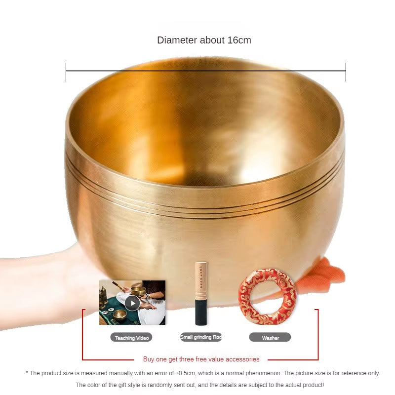 Golden Tibetan Singing Bowl with decorative grooves for meditation and healing