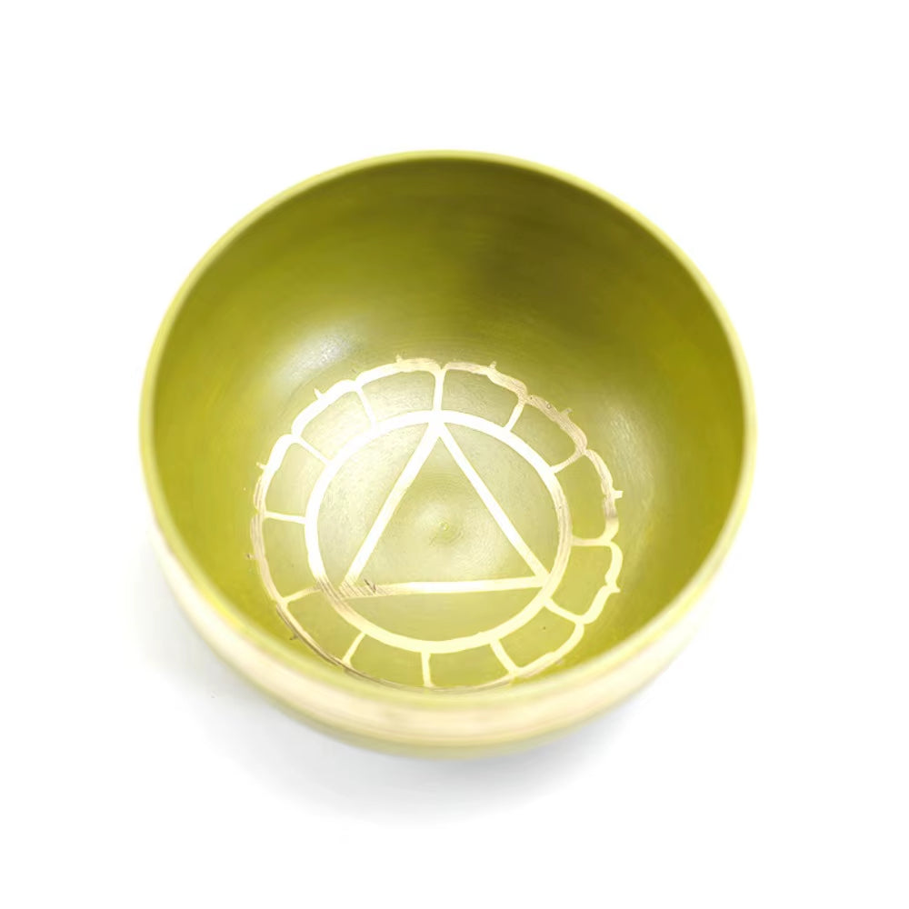 Light green ceramic bowl with triangle design for Tibetan Singing Bowl Set