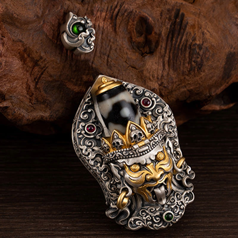 Tibetan Zakiram Dzi Bead Necklace 925 Silver Pendant Protection