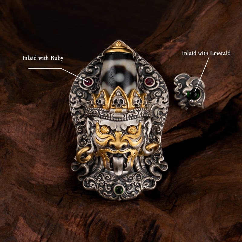 Tibetan Zakiram Dzi Bead Necklace 925 Silver Pendant Protection