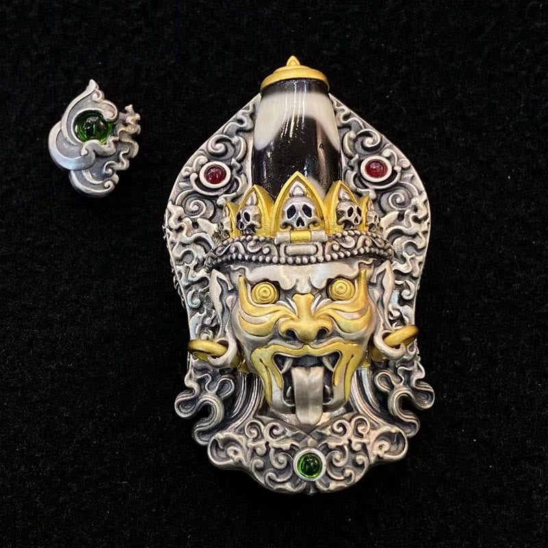 Tibetan Zakiram Dzi Bead Necklace 925 Silver Pendant Protection