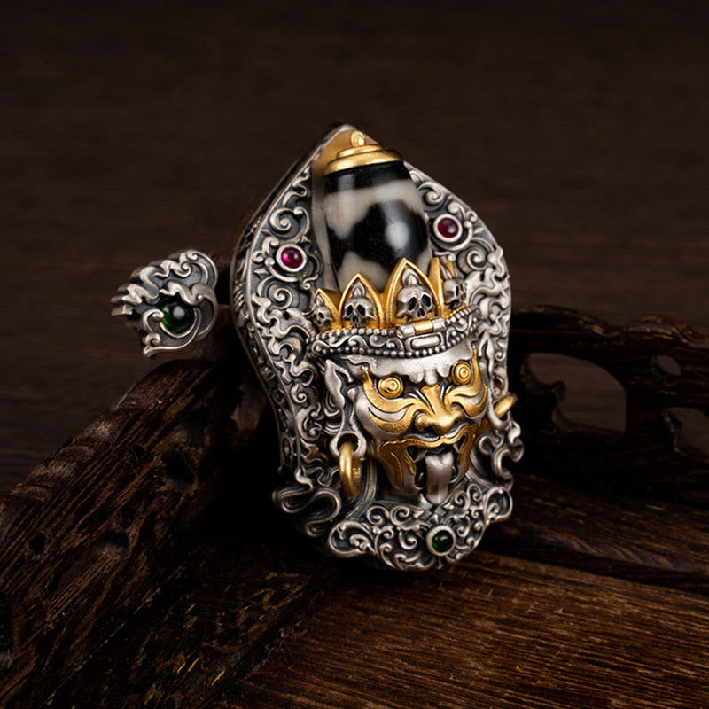 Tibetan Zakiram Dzi Bead Necklace 925 Silver Pendant Protection