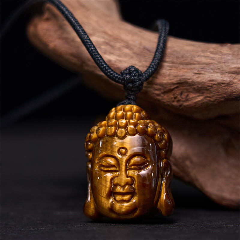 Tiger Eye Buddha Head Courage Necklace Pendant