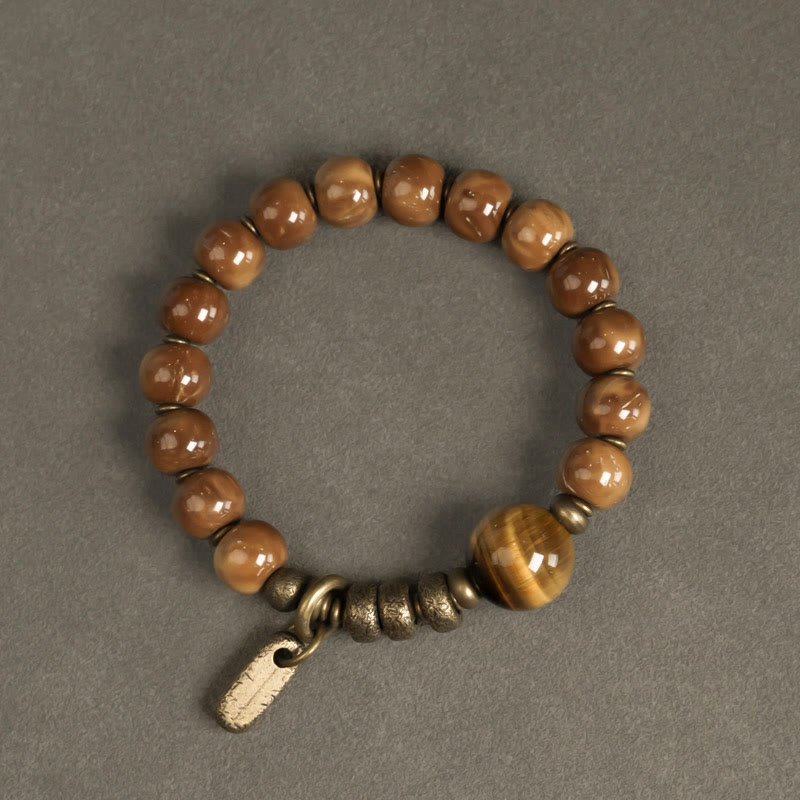 Tiger Eye & Gold Sheen Obsidian Kuka Seed Wealth Bracelet