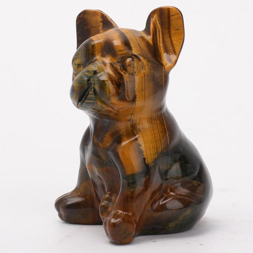 Tiger Eye Hand-Carved Bulldog Crystal Dog Figurine 2.37-2.45in