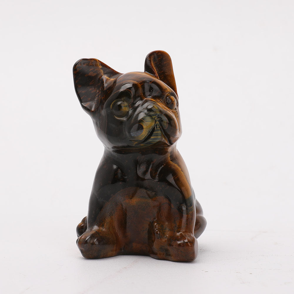 Tiger Eye Hand-Carved Bulldog Crystal Dog Figurine 2.37-2.45in