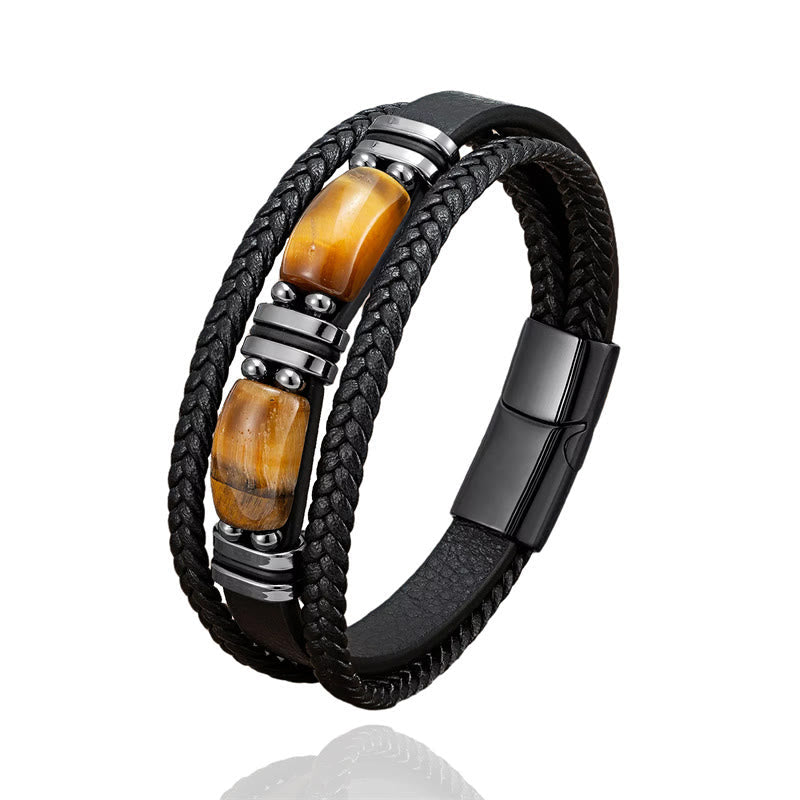 Tiger Eye Multi-layer Leather Bracelet for Courage & Willpower 18-20cm