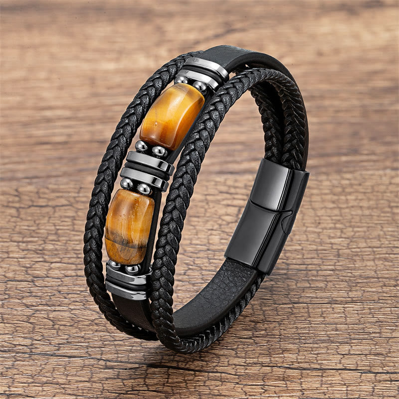Tiger Eye Multi-layer Leather Bracelet for Courage & Willpower 18-20cm