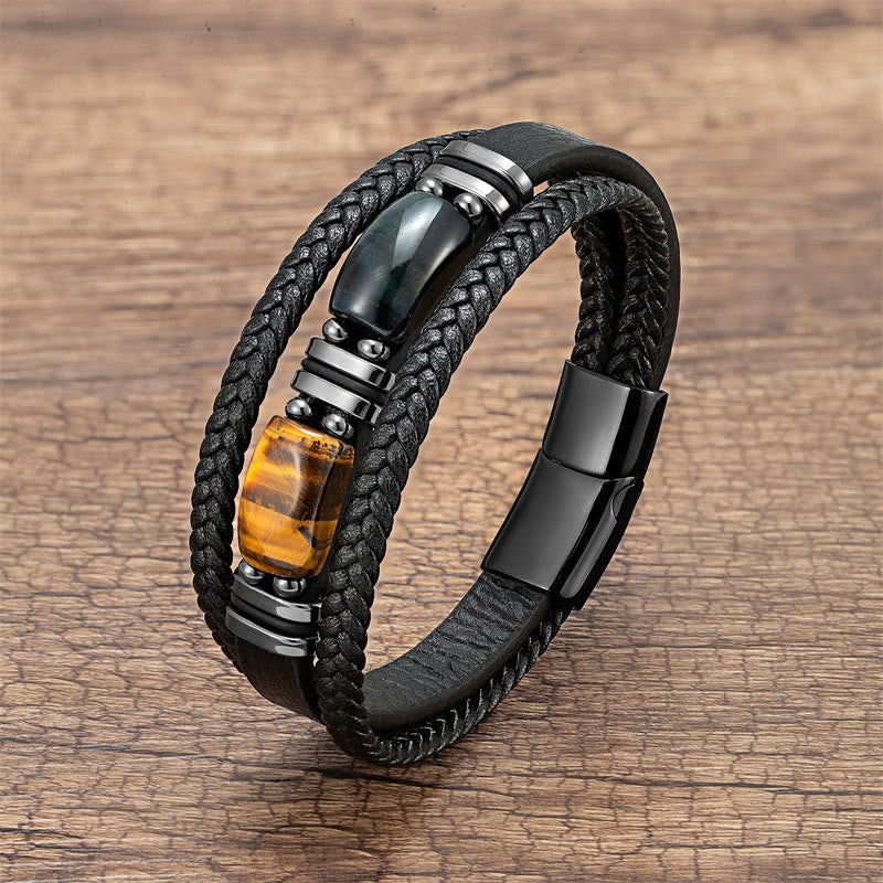 Tiger Eye Multi-layer Leather Bracelet for Courage & Willpower 18-20cm
