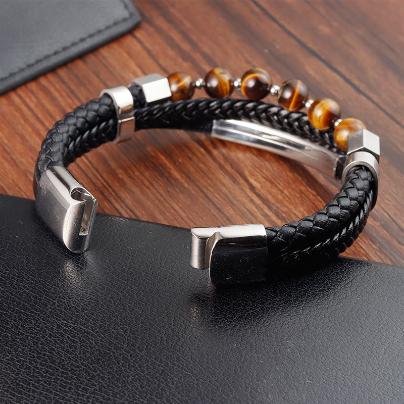 Tiger Eye Multi-Layered Leather Bracelet for Grounding & Power