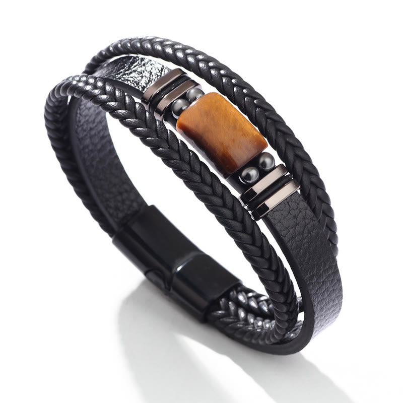 Tiger Eye Power Magnetic Buckle Leather Bracelet