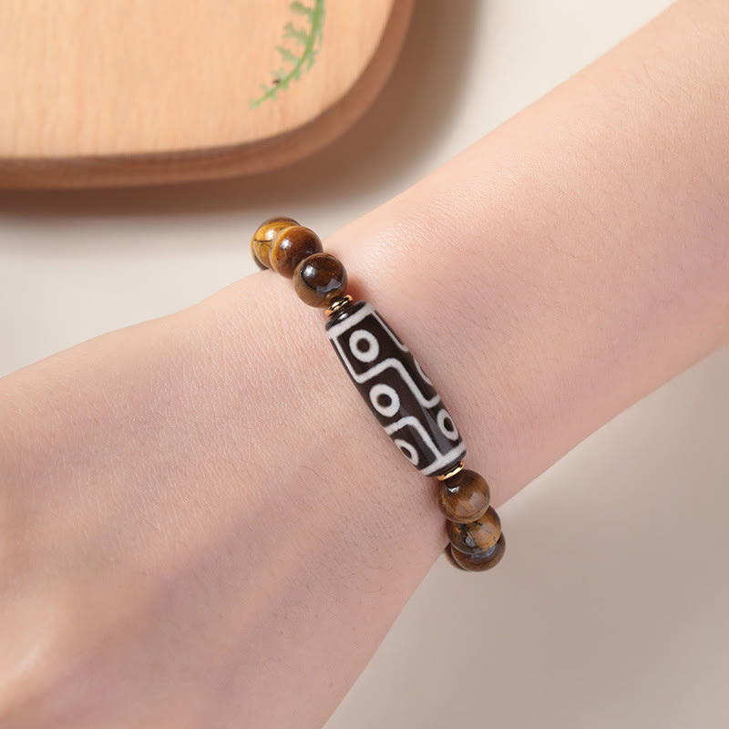 Tiger Eye Protection Bracelet with Nine-Eye Dzi and Tourmaline Beads