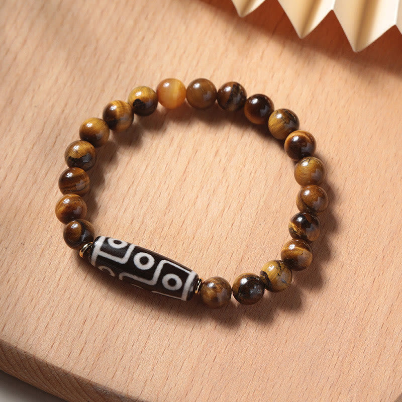 Tiger Eye Protection Bracelet with Nine-Eye Dzi and Tourmaline Beads