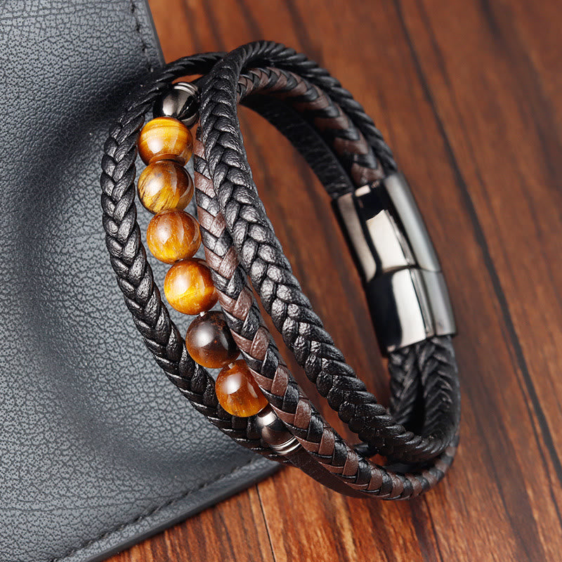 Tiger Eye Protection Leather Bracelet for Men 18-20cm
