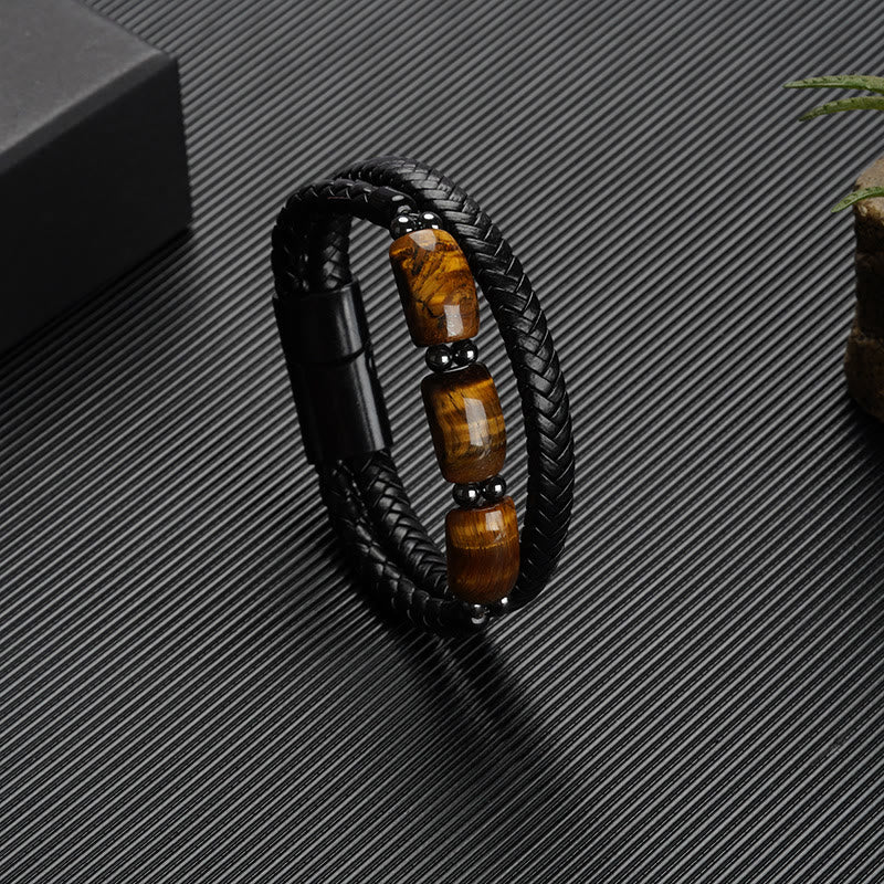 Tiger Eye Protection Leather Bracelet for Willpower | Healing Sounds