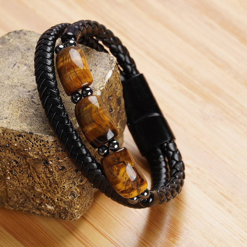 Tiger Eye Protection Leather Bracelet for Willpower | Healing Sounds
