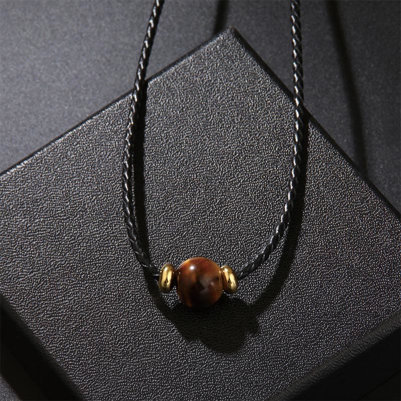 Tiger Eye Protection Necklace with Beaded Wax Rope Unisex