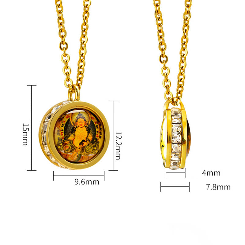 Titanium Steel Buddha Necklace | Green Tara & God Of Wealth Symbol