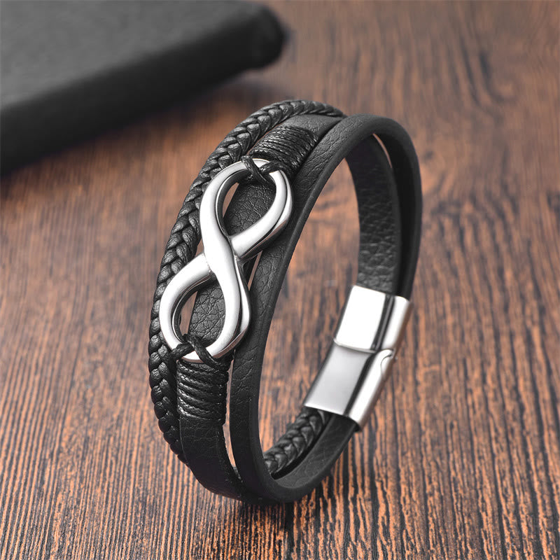 Titanium Steel Leather Lotus Bracelet with Infinity Symbol Calm Balance