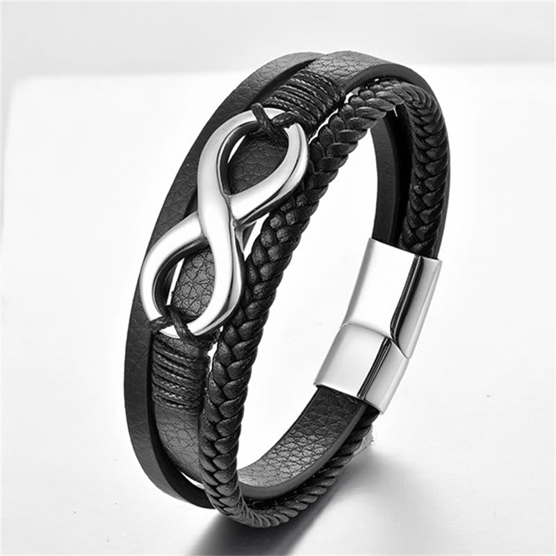 Titanium Steel Leather Lotus Bracelet with Infinity Symbol Calm Balance