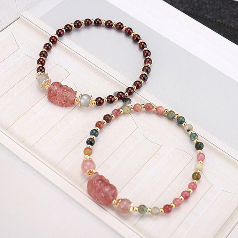 Tourmaline Garnet Pixiu 14-15cm Protection Bracelet