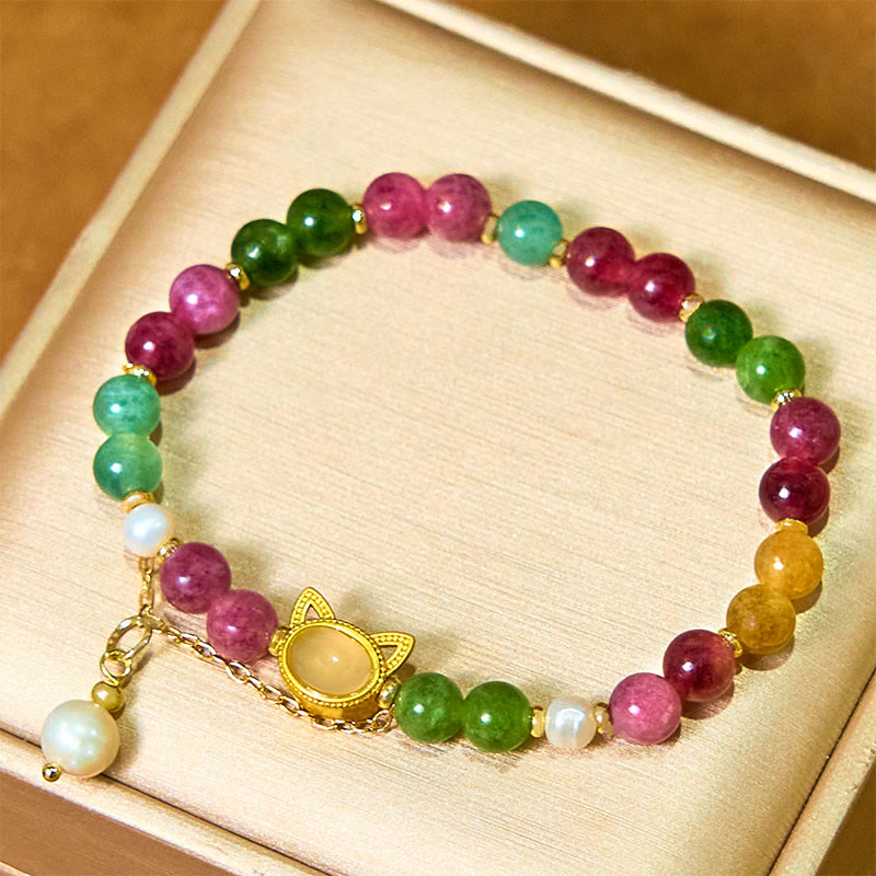 Tourmaline Lucky Cat Positive Bracelet 14-16cm Unisex