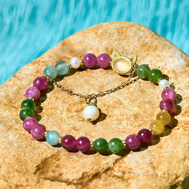 Tourmaline Lucky Cat Positive Bracelet 14-16cm Unisex