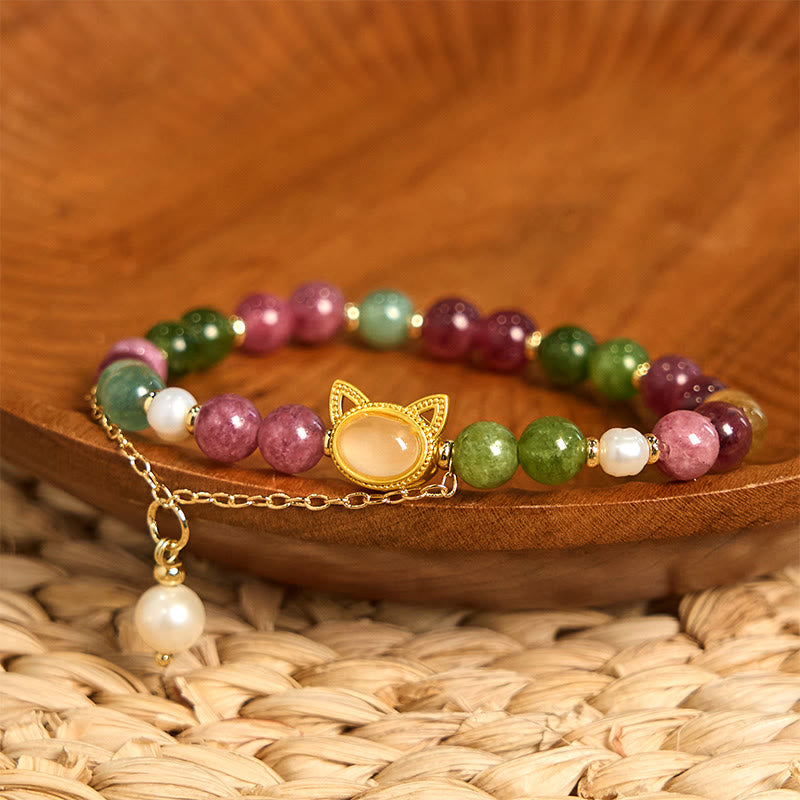 Tourmaline Lucky Cat Positive Bracelet 14-16cm Unisex