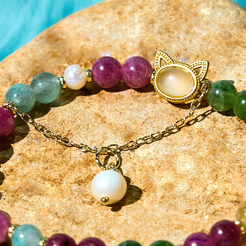 Tourmaline Lucky Cat Positive Bracelet 14-16cm Unisex