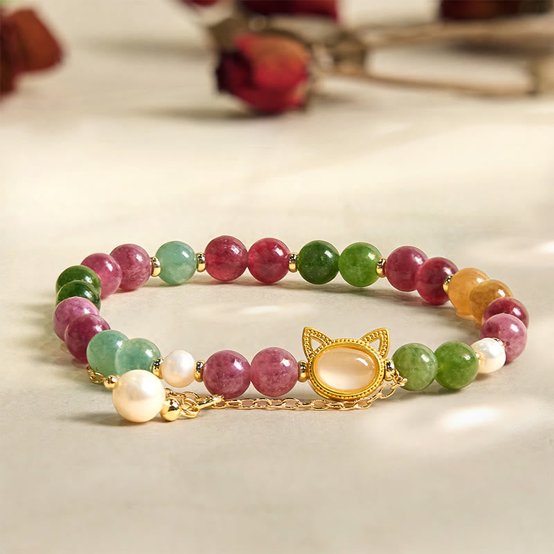 Tourmaline Lucky Cat Positive Bracelet 14-16cm Unisex