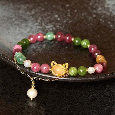 Tourmaline Lucky Cat Positive Bracelet 14-16cm Unisex