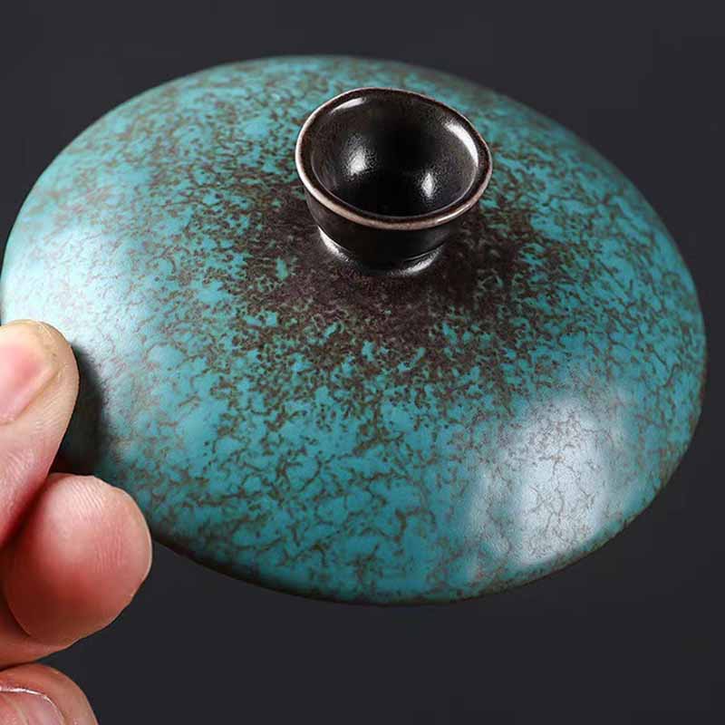 Traditional Pine Tree Green Ceramic Gaiwan Teacup | 150ml | Zen Decor